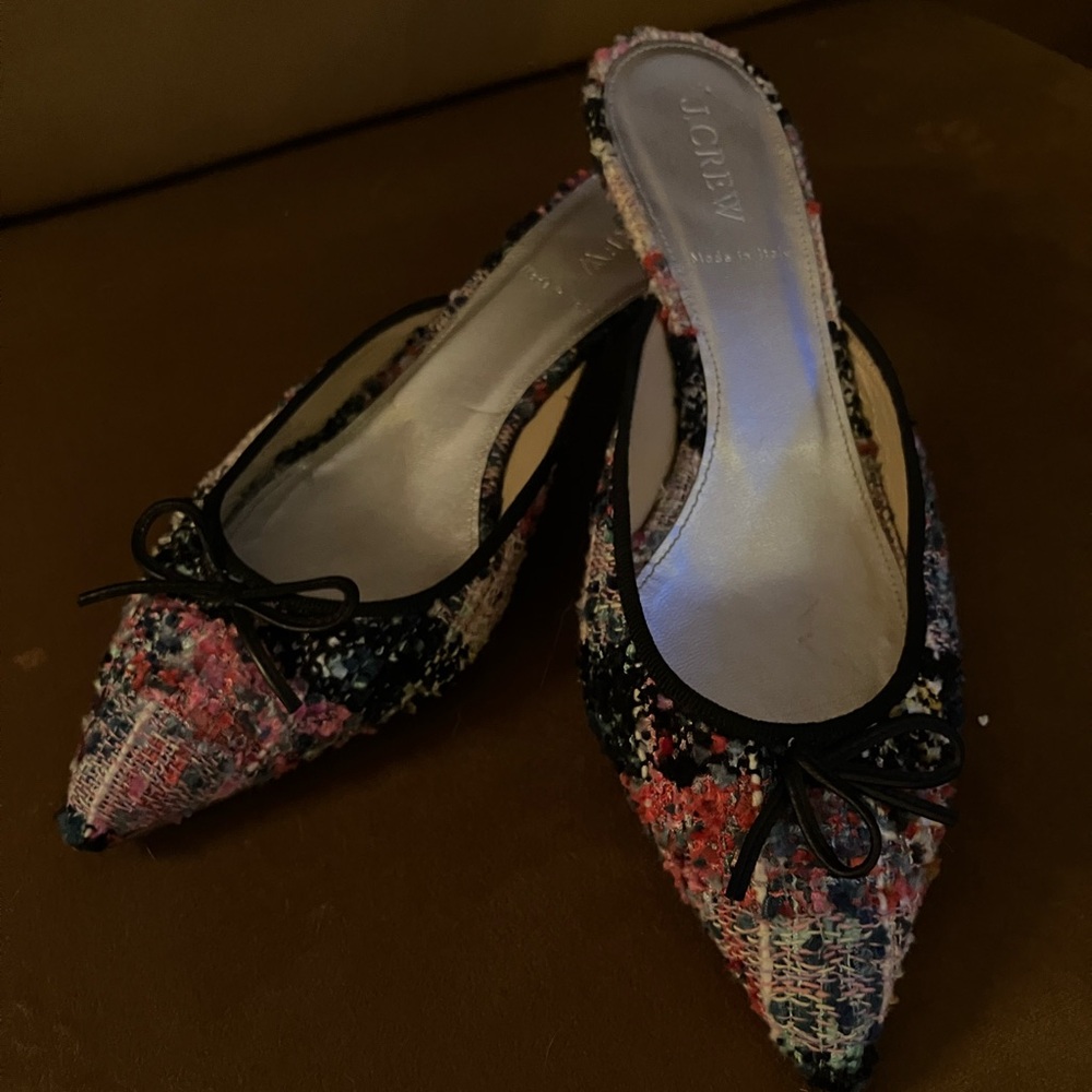 J Crew Tweed kitten heel mules